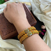 Kada Kundan Bangle -Yellow Matt-G4844